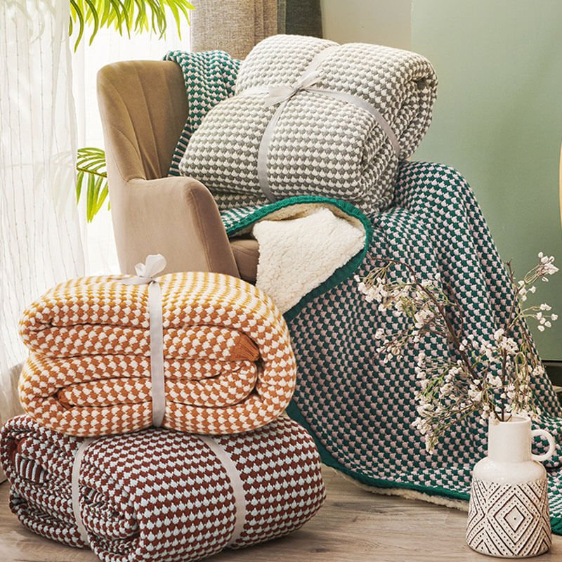Soft Chunky Knit Sherpa Wool Blanket for Cozy Home Decor
