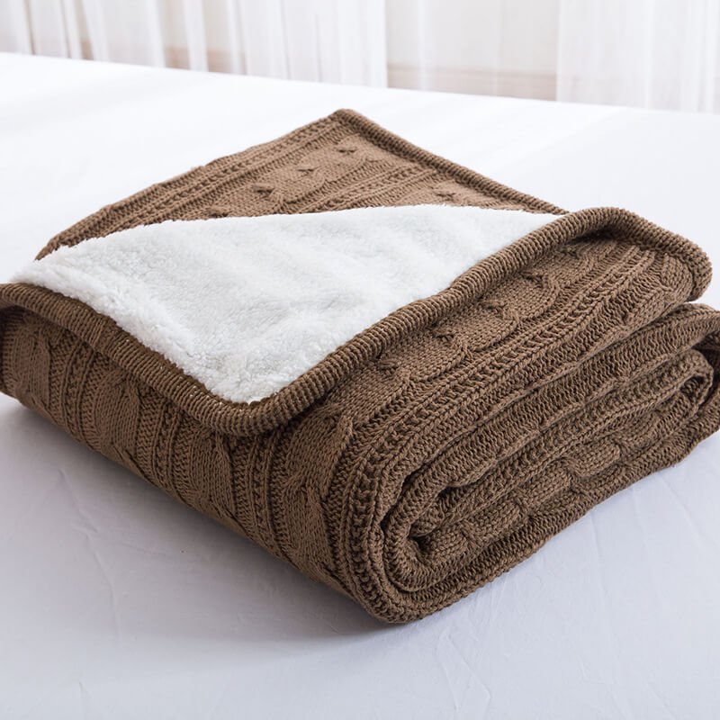 Soft Chunky Knit Sherpa Wool Blanket for Cozy Home Decor