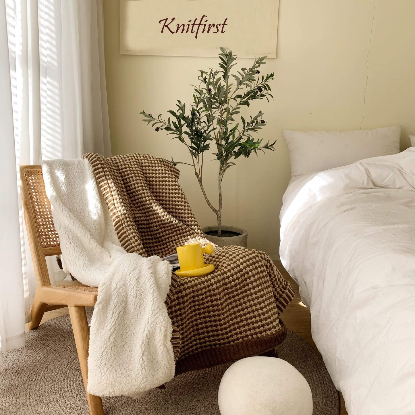 Soft Chunky Knit Sherpa Wool Blanket for Cozy Home Decor