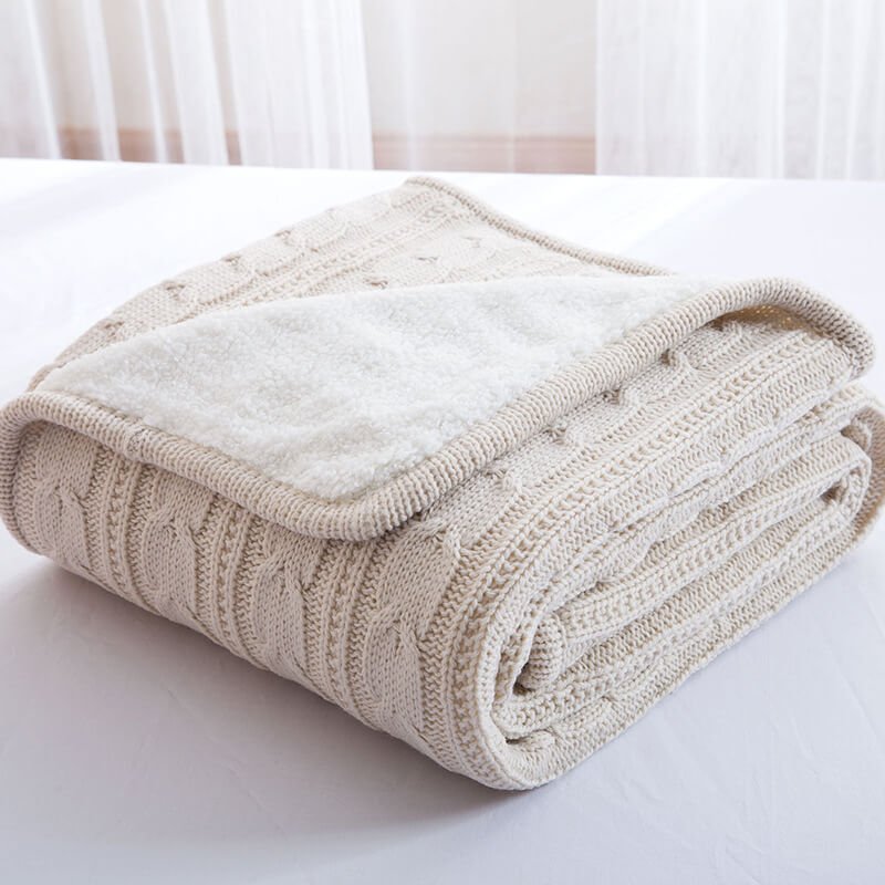 Soft Chunky Knit Sherpa Wool Blanket for Cozy Home Decor