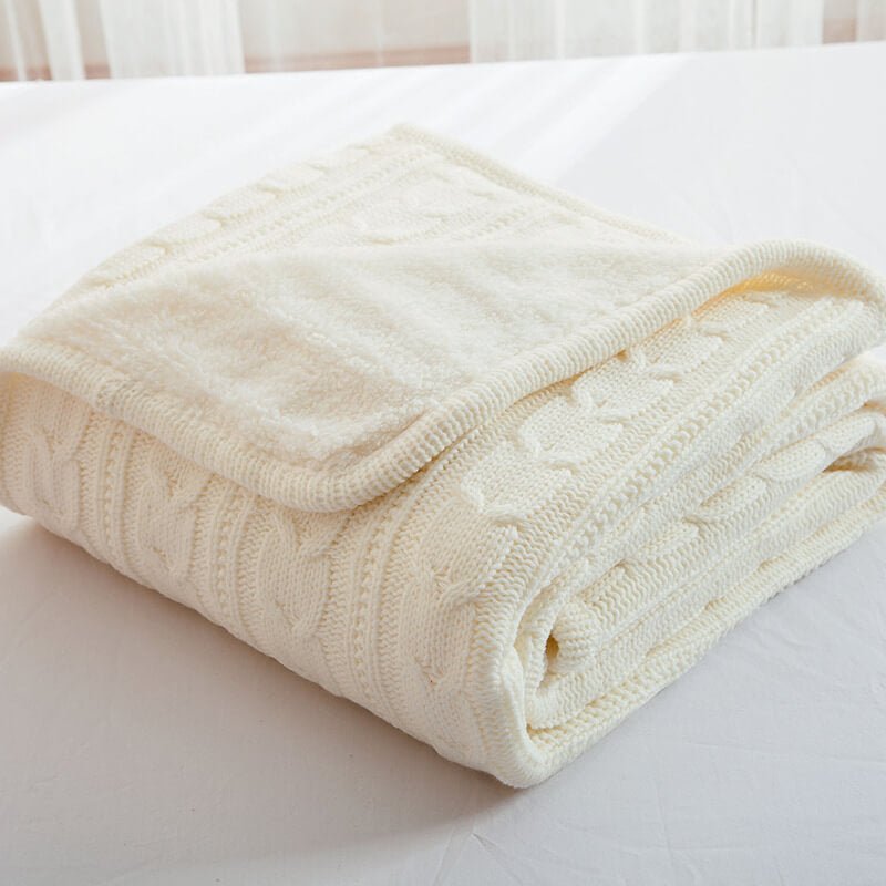 Soft Chunky Knit Sherpa Wool Blanket for Cozy Home Decor