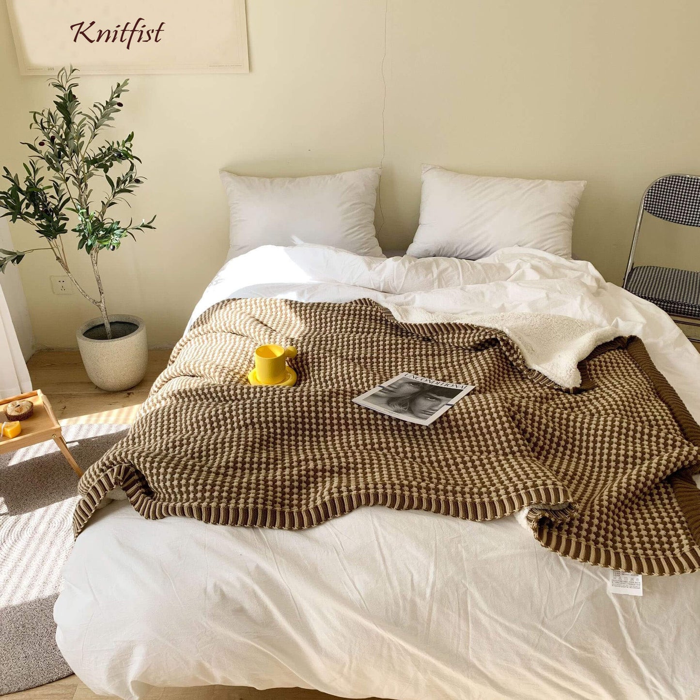 Soft Chunky Knit Sherpa Wool Blanket for Cozy Home Decor