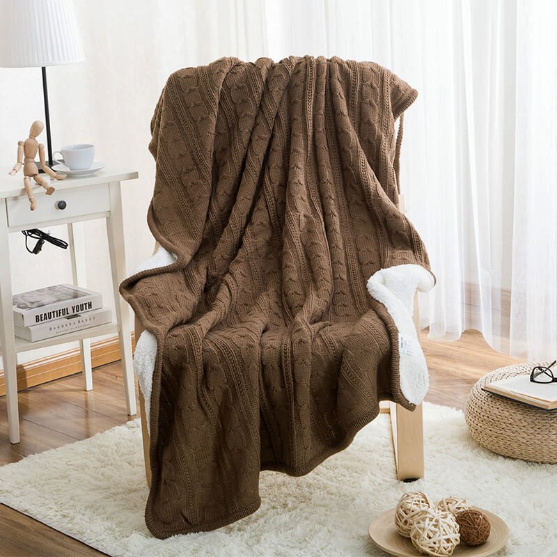 Soft Chunky Knit Sherpa Wool Blanket for Cozy Home Decor
