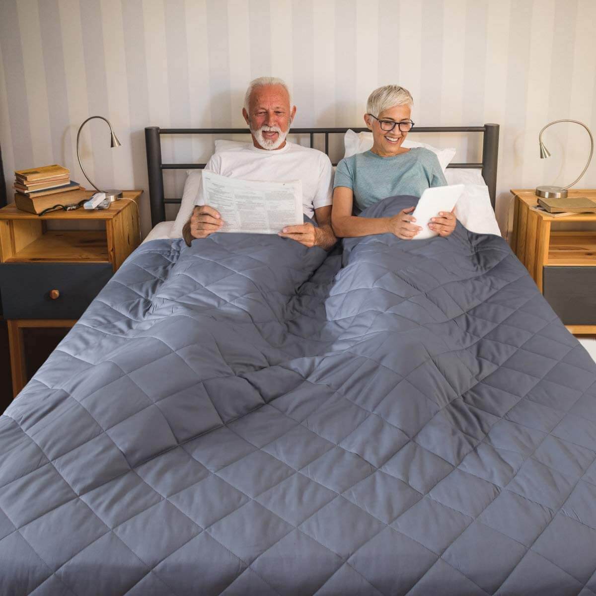 Dark Grey Weighted Blanket with Soft Cotton & Glass Beads for Sleep