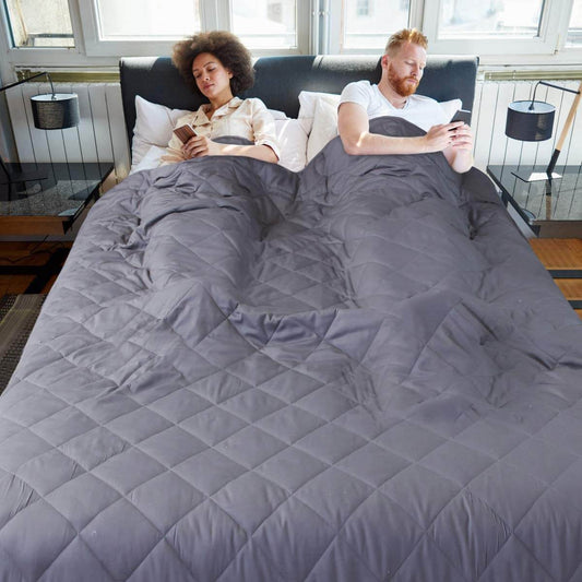 Dark Grey Weighted Blanket with Soft Cotton & Glass Beads for Sleep
