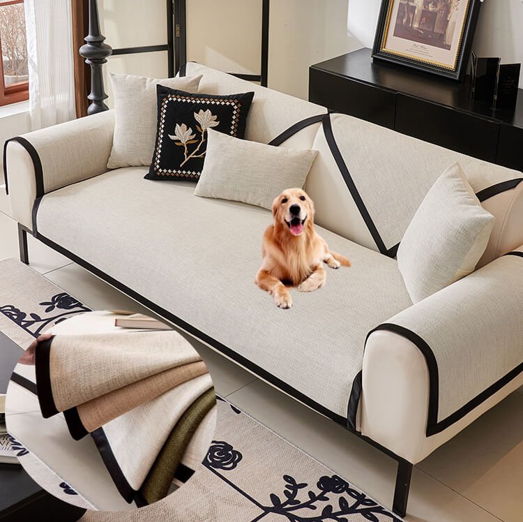 Washable Linen Sofa Covers, Anti-Slip Sectional Slipcovers for Pets